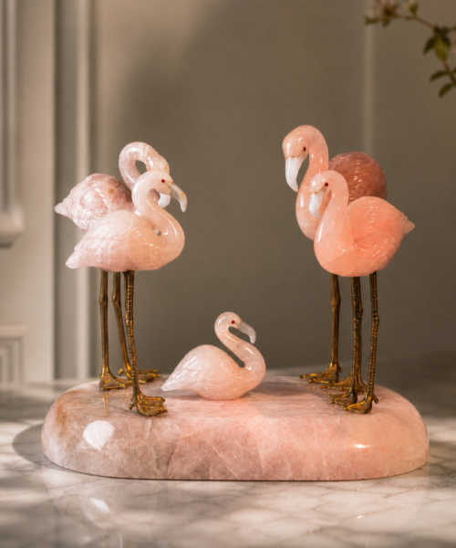 Rose Quartz Flamingo Family
